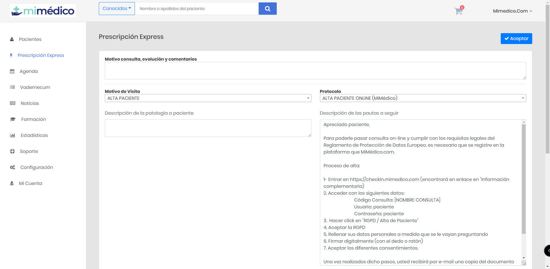Alta paciente online (no presencial)