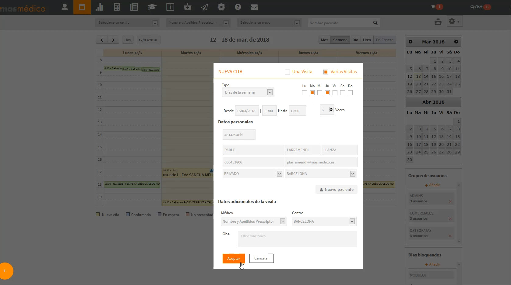 Nuevo tipo de cita multiple o repetitiva o programada