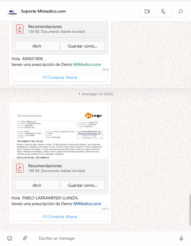 72 Envío de la prescripción por WhatsApp
