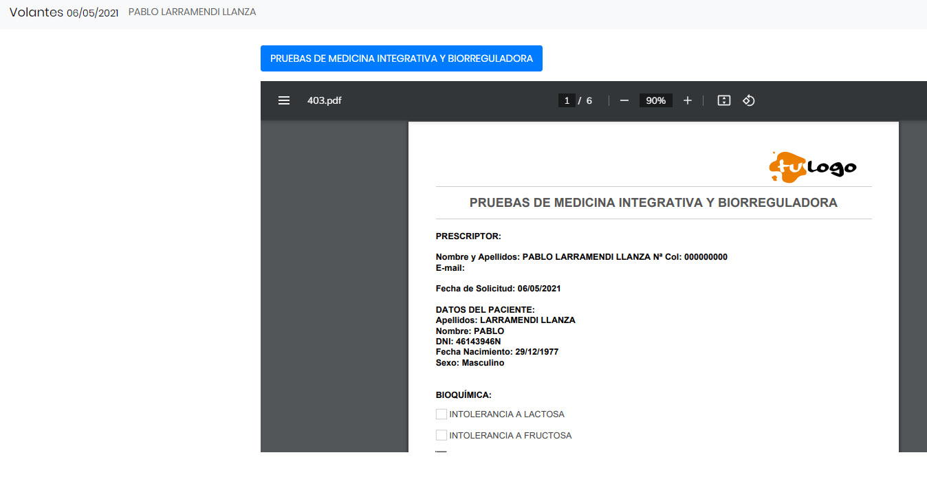 Volantes y envío de mail a paciente