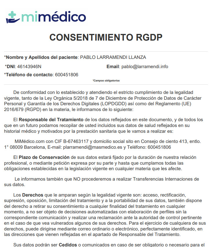 Alta Paciente RGPD – CheckIn MiMédico.com