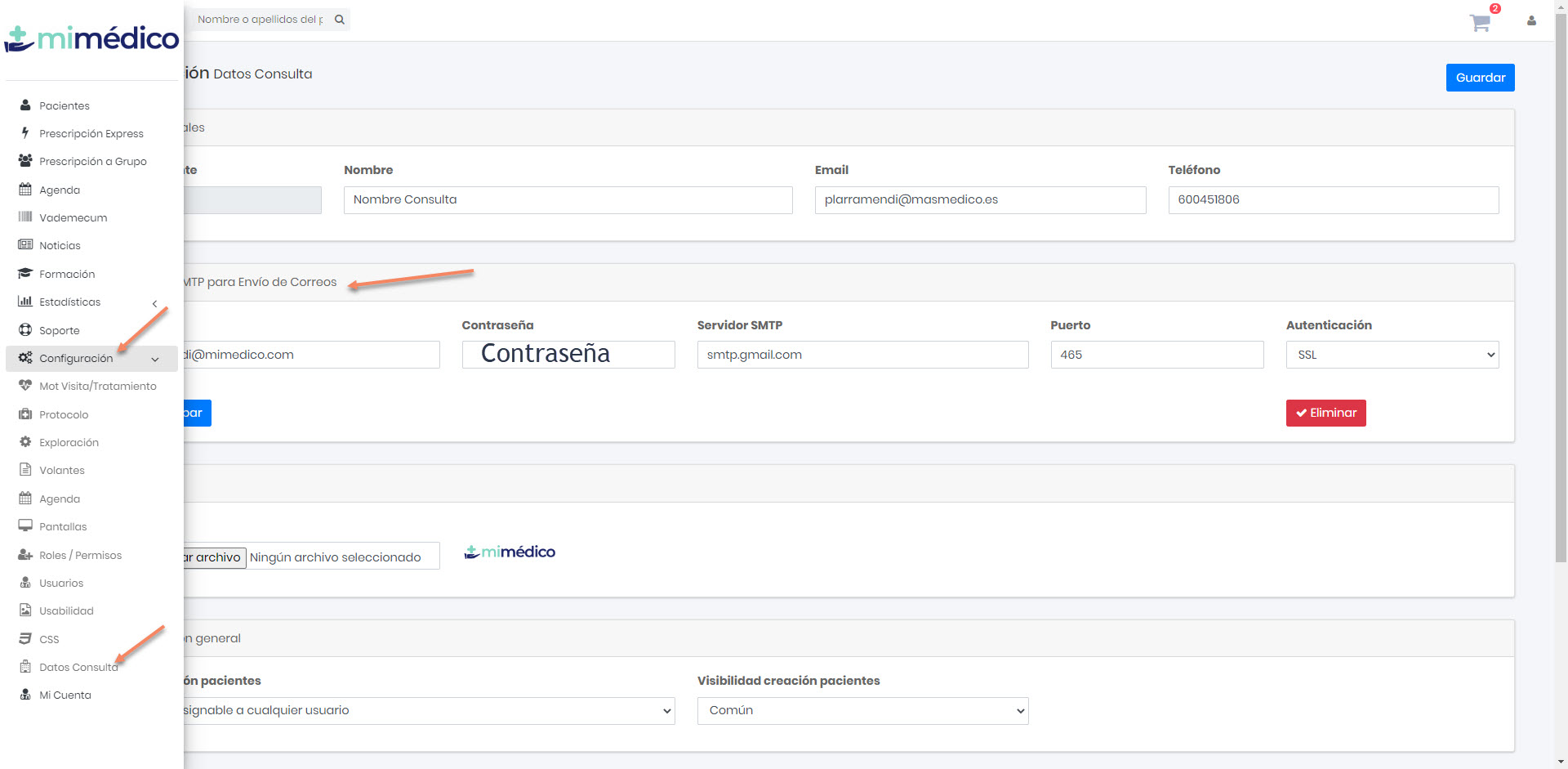 Novedad - Configuración email de consulta